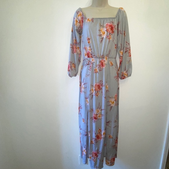 Peach Love California Dresses & Skirts - Grey Floral long sleeve Maxi Dress